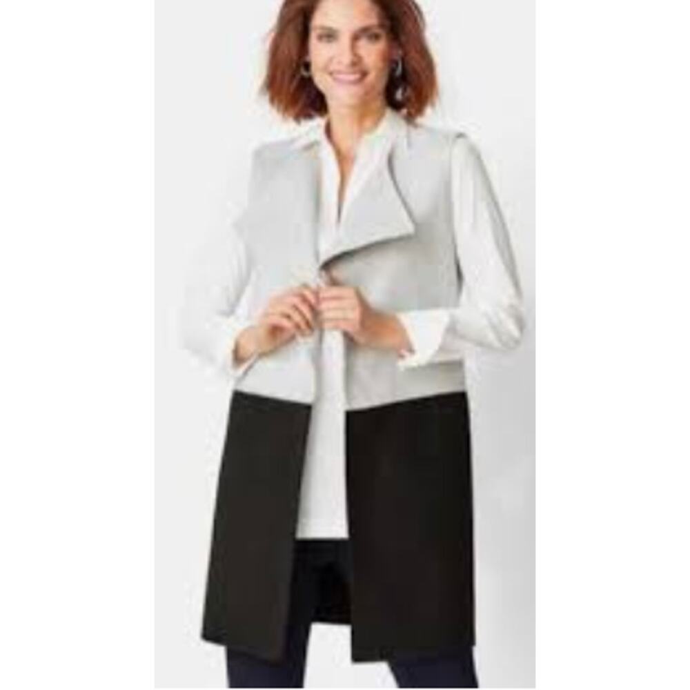 Talbots Size M Gray Black Colorblock Draped Sleeveless Duster Wool Blend